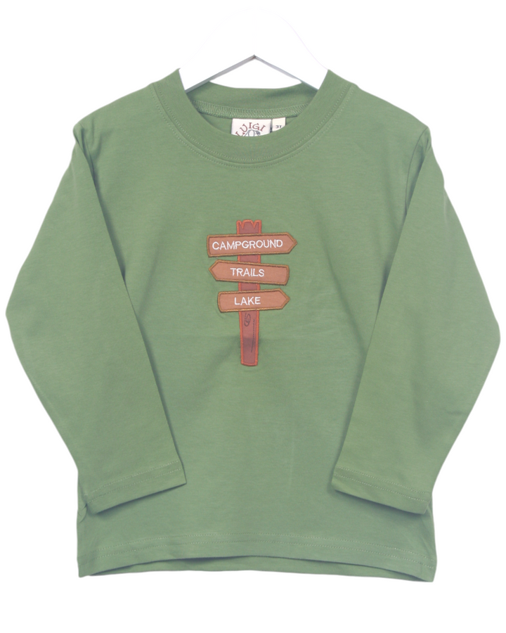 Trail Signs Applique LS Boys Peapod Green Tee, Shop That Store