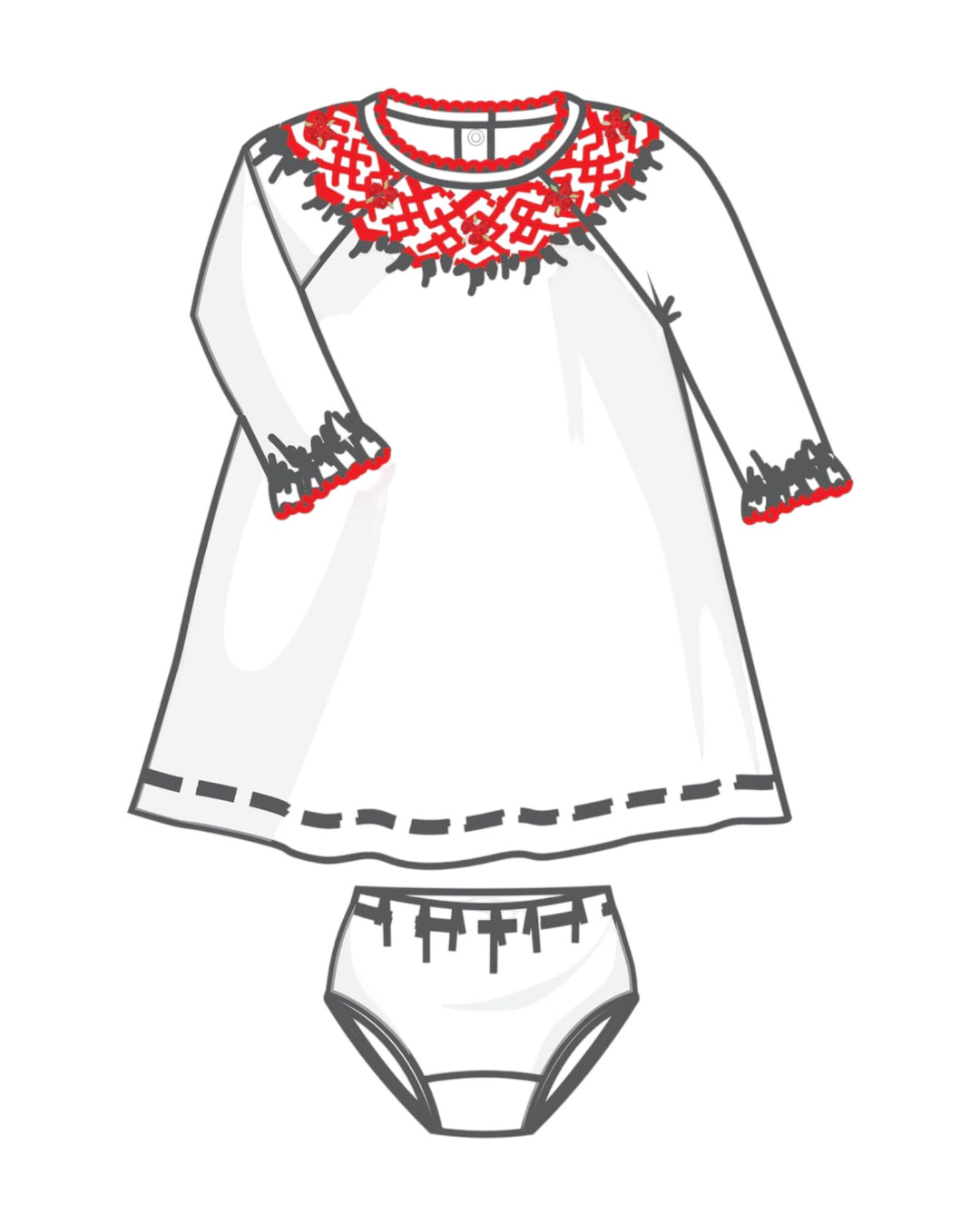 Chris and Eve's Classics White Red Girl Bishop L/S Dress Set