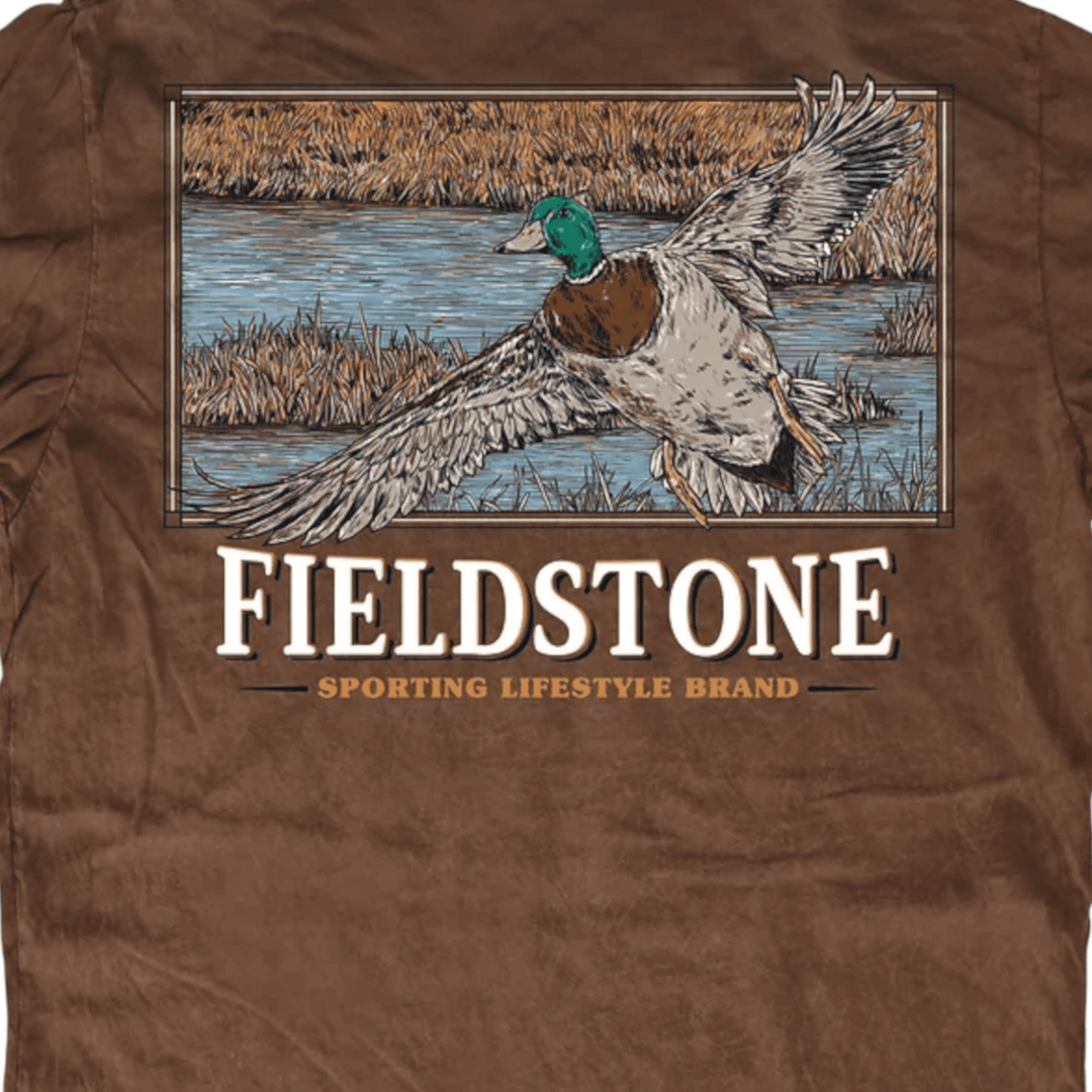 Duck Landing Brown Tee, close up 1