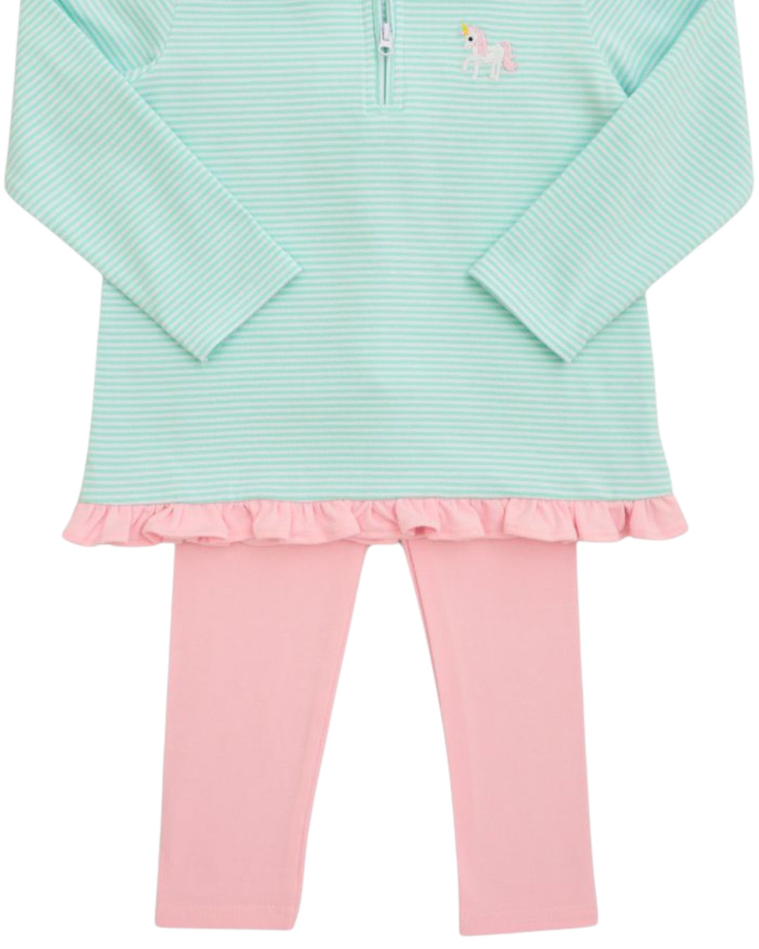 Unicorn 1/4 Zip MInt Stripe Girls Pullover Set *Pre-Order