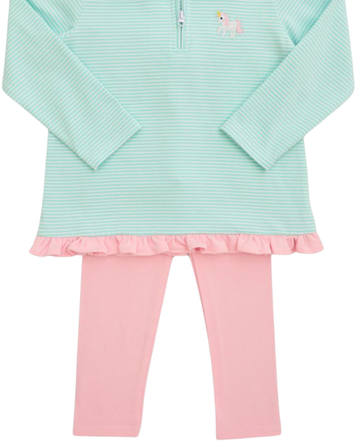 Unicorn 1/4 Zip MInt Stripe Girls Pullover Set *Pre-Order