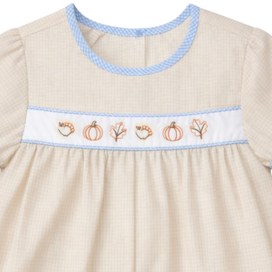 Fall Icons Embroidered Brown Gingham Boys Hayes Bubble *Pre-Order