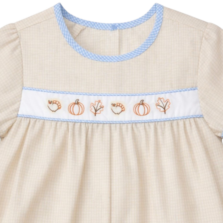 Fall Icons Embroidered Brown Gingham Boys Hayes Bubble *Pre-Order