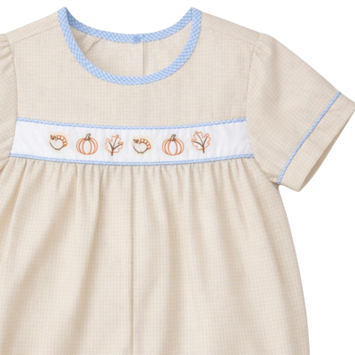 Fall Icons Embroidered Brown Gingham Boys Hayes Bubble *Pre-Order
