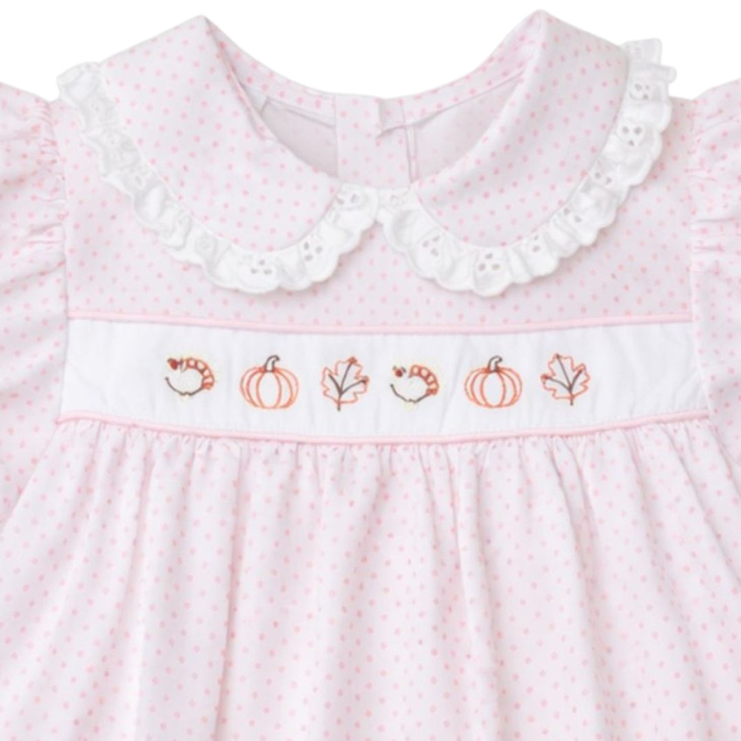 Bitty Dot Fall Icons Embroidered Pink Dot Alice Dress *Pre-Order