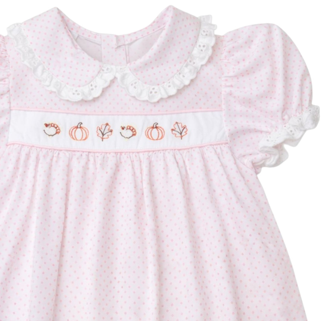 Bitty Dot Fall Icons Embroidered Pink Dot Alice Dress *Pre-Order