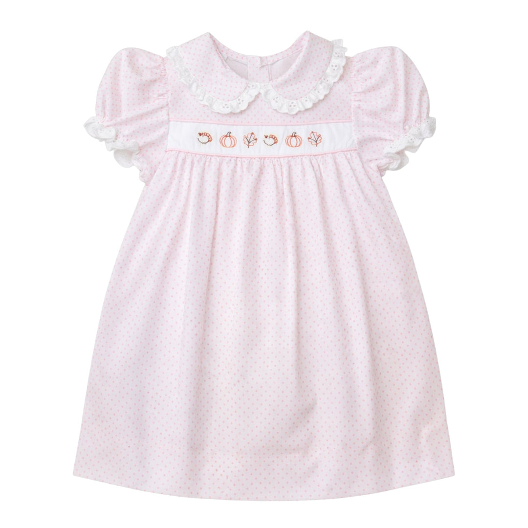 Bitty Dot Fall Icons Embroidered Pink Dot Alice Dress *Pre-Order