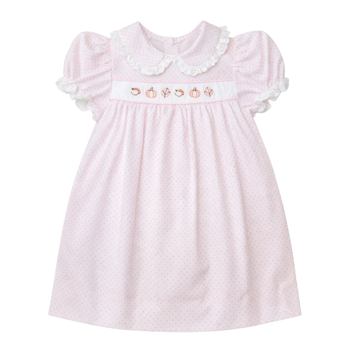 Bitty Dot Fall Icons Embroidered Pink Dot Alice Dress *Pre-Order