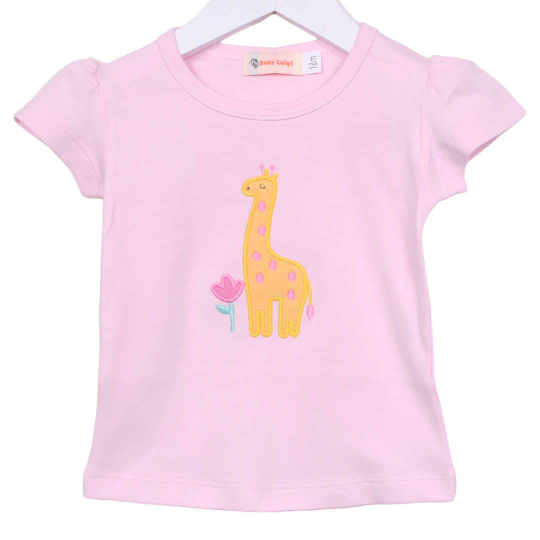 Giraffe & Tulip Pink Top, front