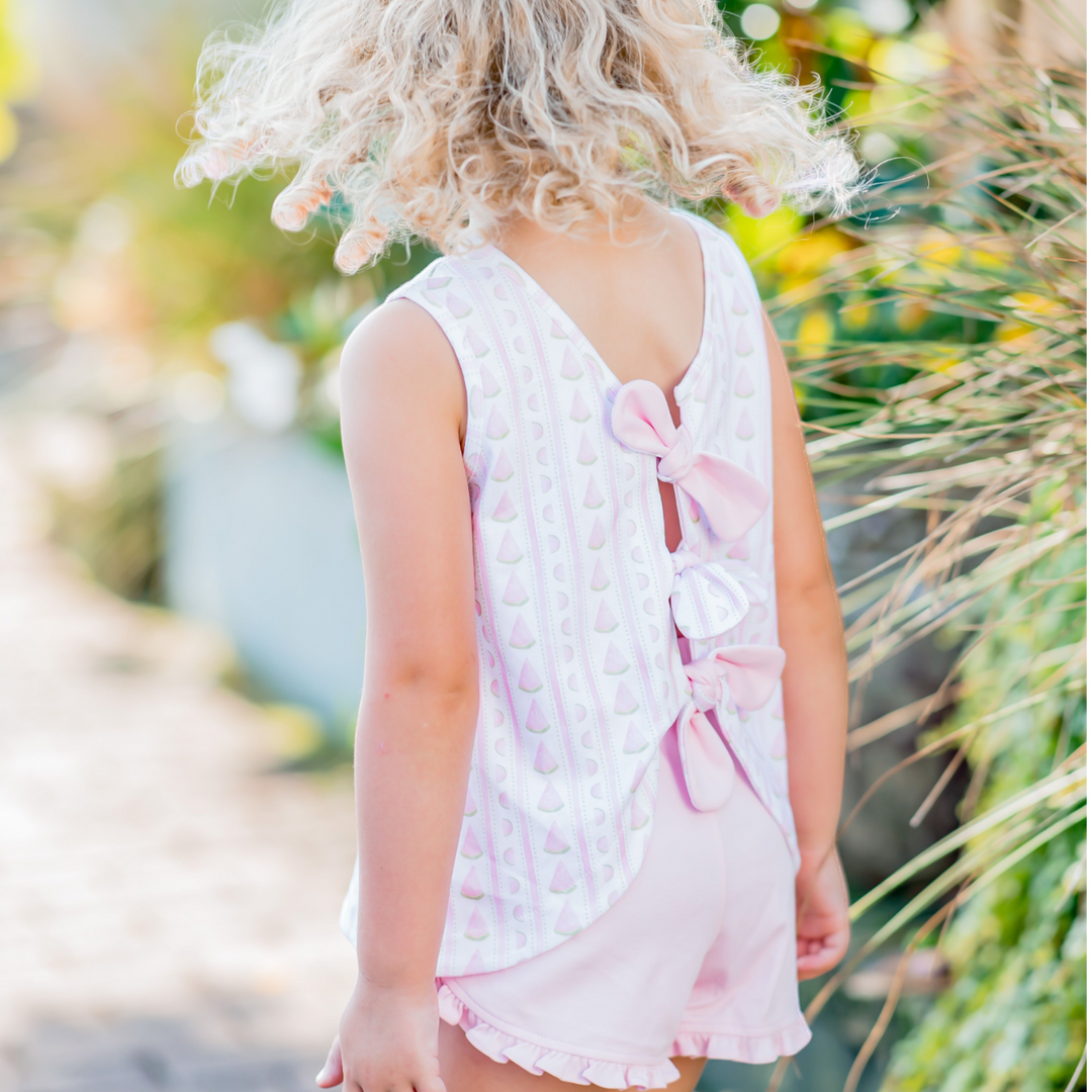 One in a Melon Pink Knit Kinley Ruffled Short Set, front