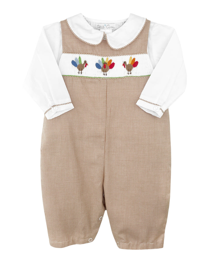 Smocked Turkeys Brown Check Boys Longall