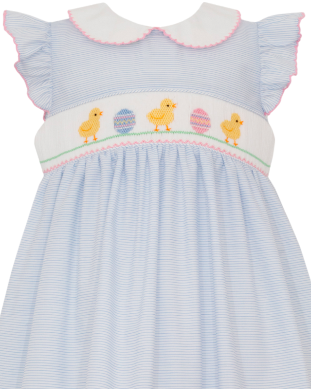 Smocked Easter Chicks Blue Stripe Dress