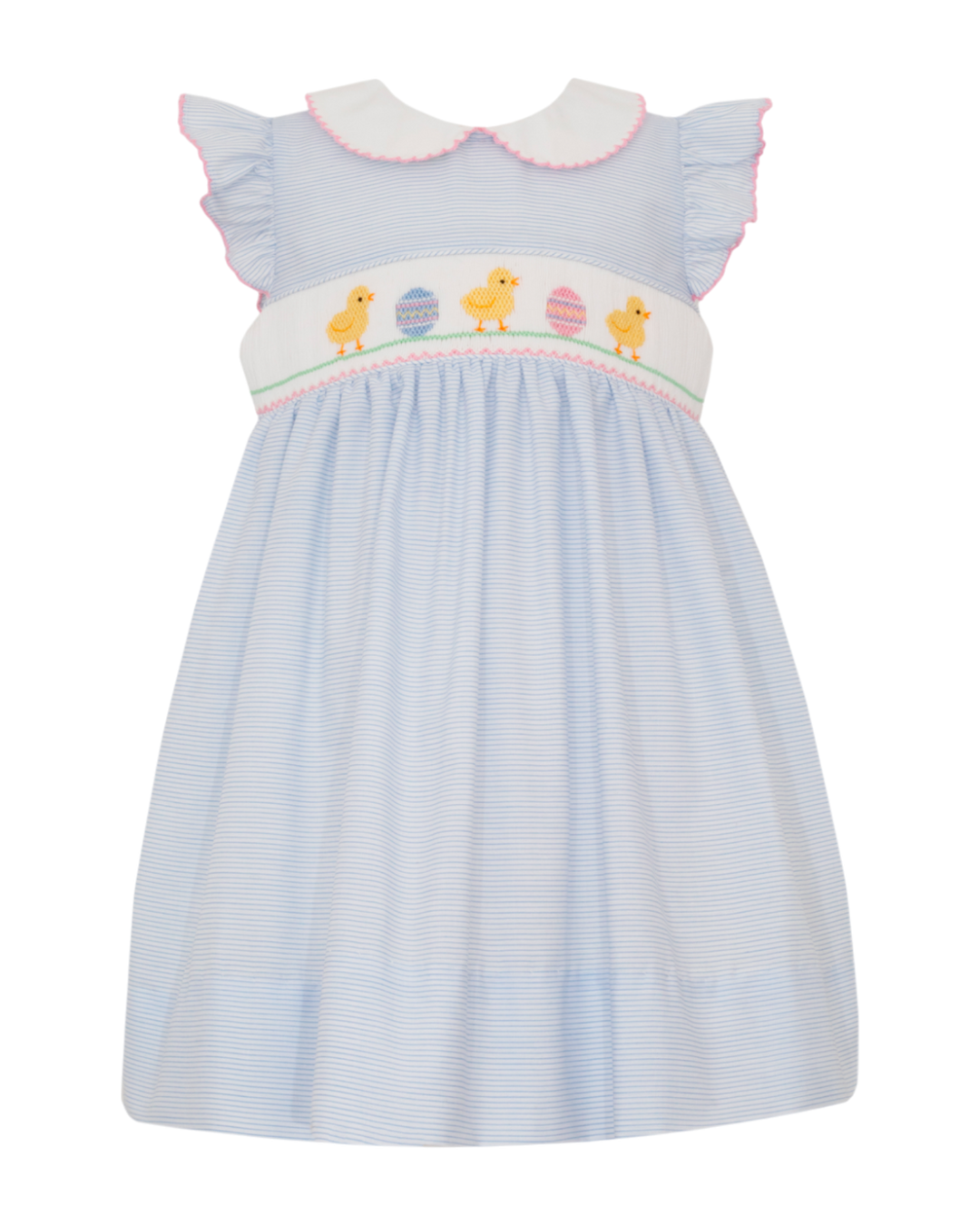 Smocked Easter Chicks Blue Stripe Dress 2t Smocked Easter Chicks Blue Stripe Dress 2t