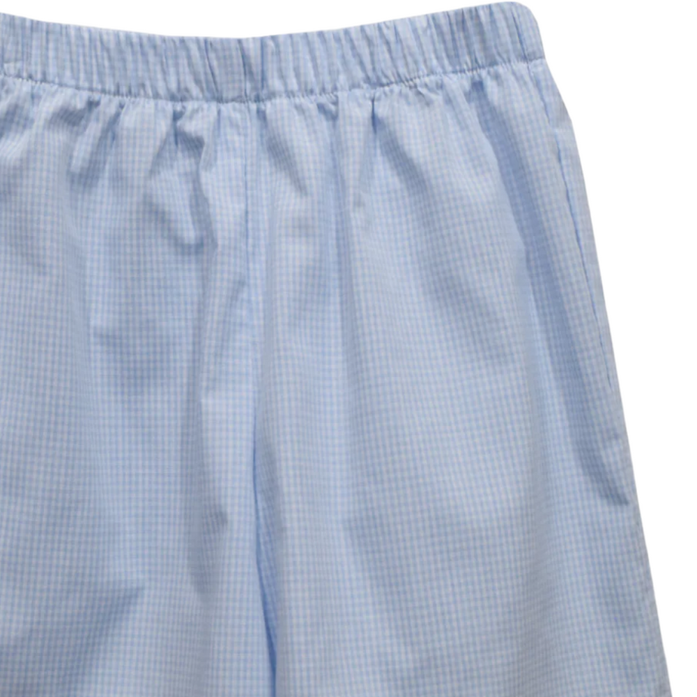 Light Blue Gingham Boys Pull on Short, close up