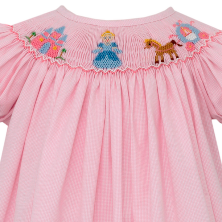 Petit Bebe Princess Pink Check Dress, close up 