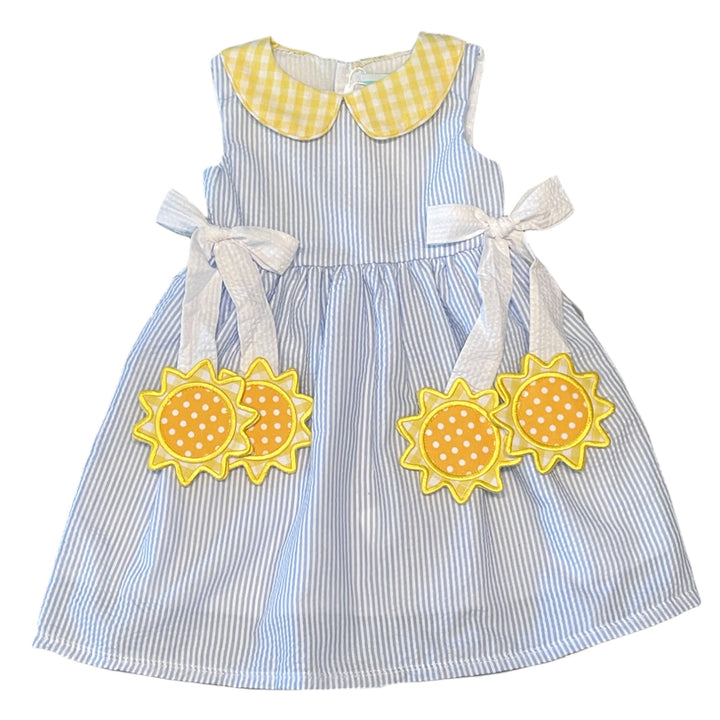 Blue Seersucker Stripe Sunshine Tie Dress