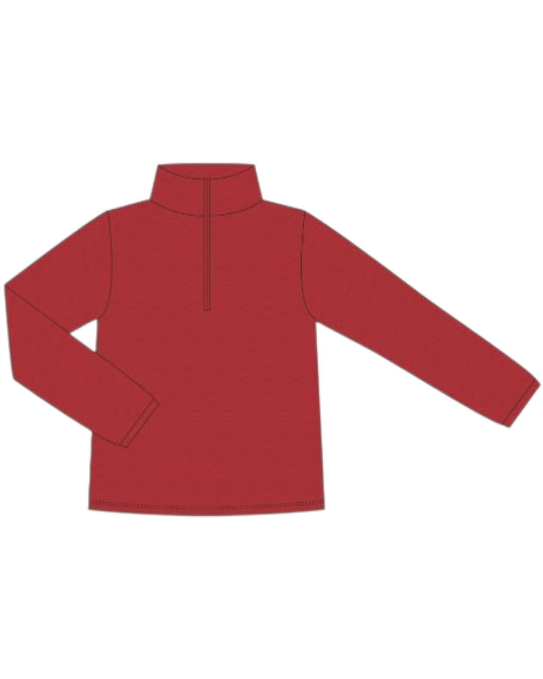 A red long-sleeve quarter-zip pullover sweatshirt with a mock neck collar, shown on a plain white background, that store