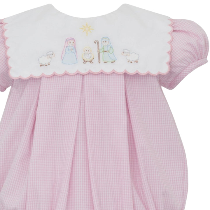 Nativity Shadow Embroidery Pink Gingham Girls Bubble
