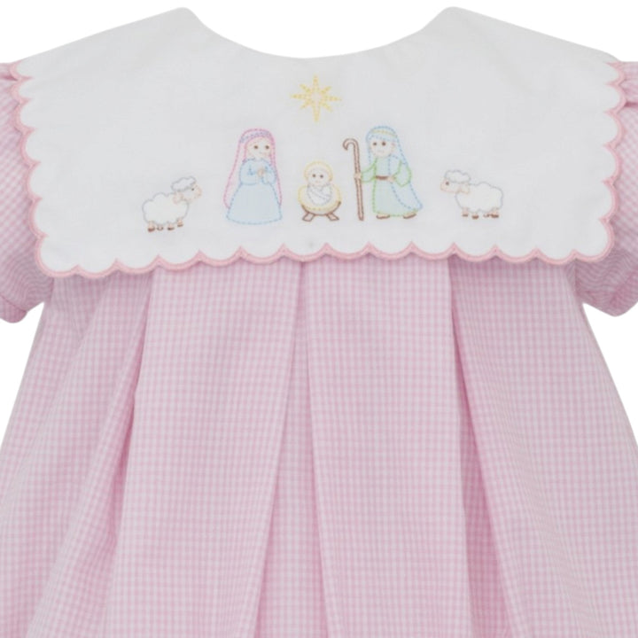 Nativity Shadow Embroidery Pink Gingham Girls Bubble