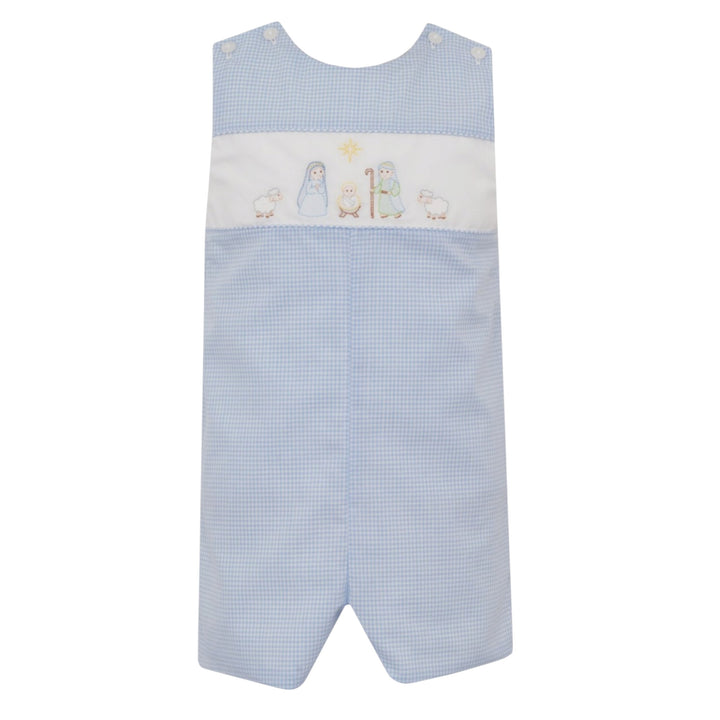Nativity Shadow Embroidery Blue Gingham Boys Jon Jon