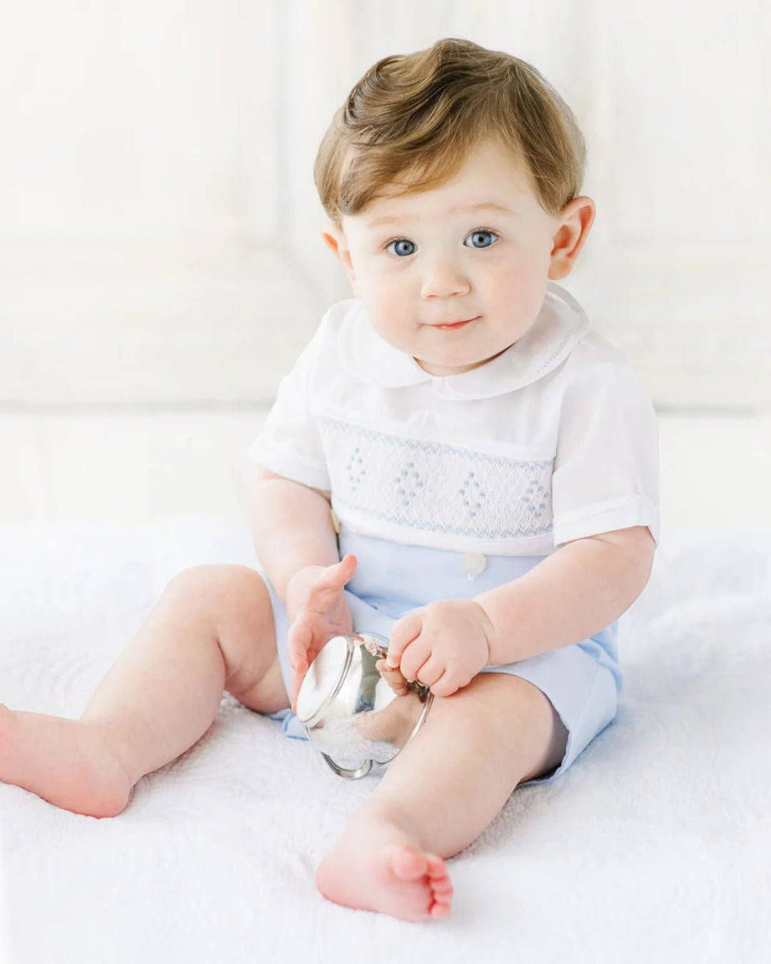 Smocked Diamond Blue Boys Bobby Suit