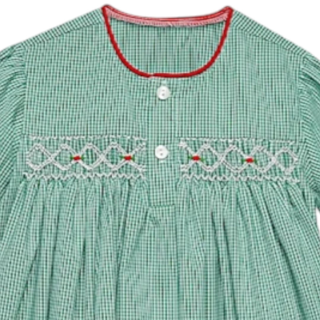 Smocked Claire Green Gingham Gown