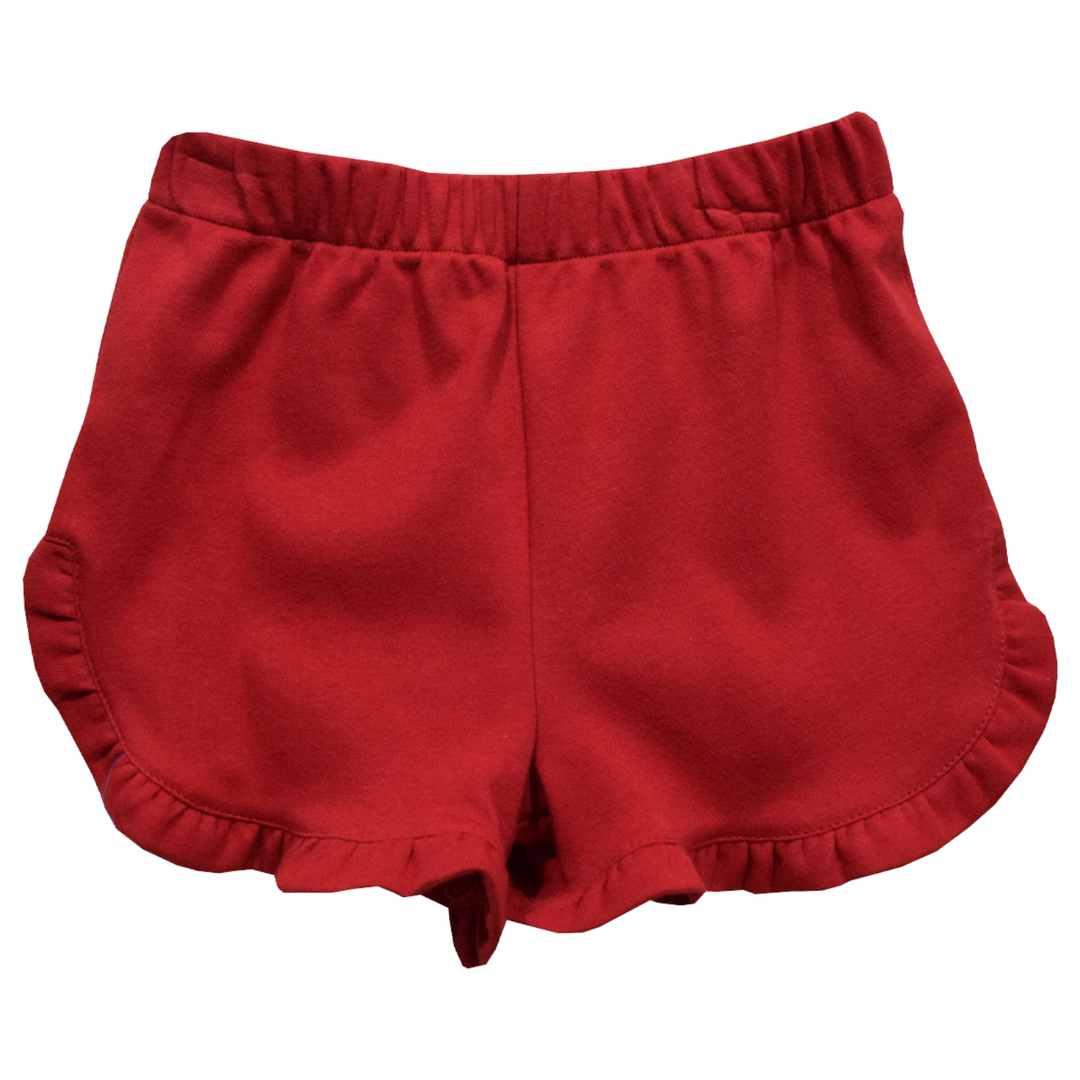 Red Knit Girls Ruffle Short, front