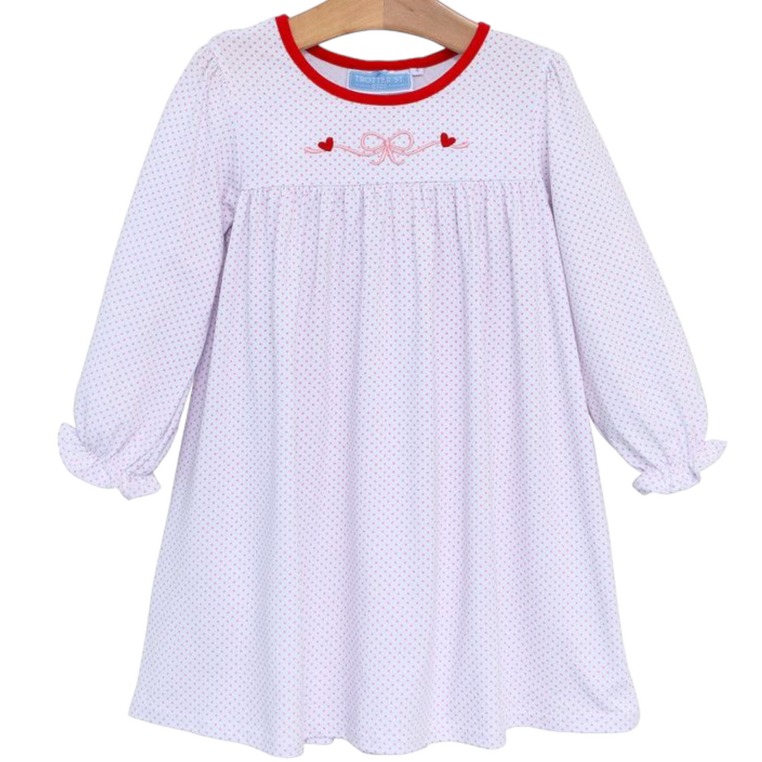 Bow Embroidery Pink Dot Dress, front