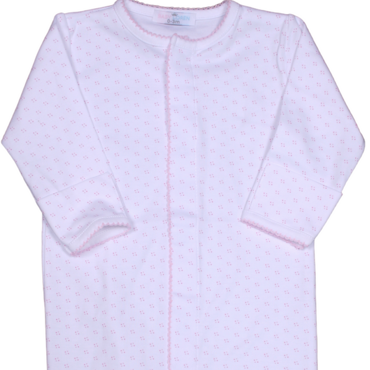 Pink Dots Pima Converter Girls Gown Romper, close up