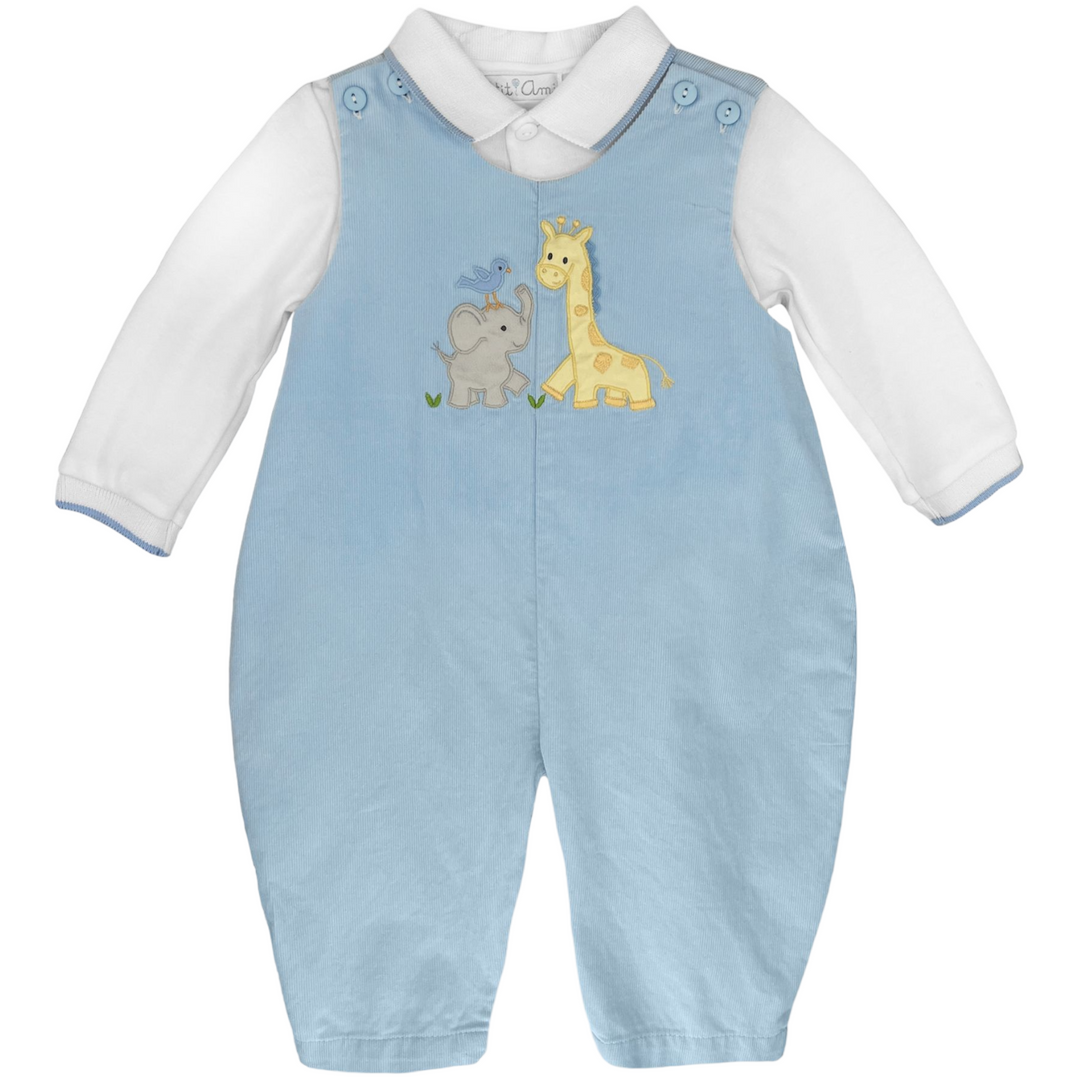 Petit Ami Zoo Animals Blue Cord Longall, front