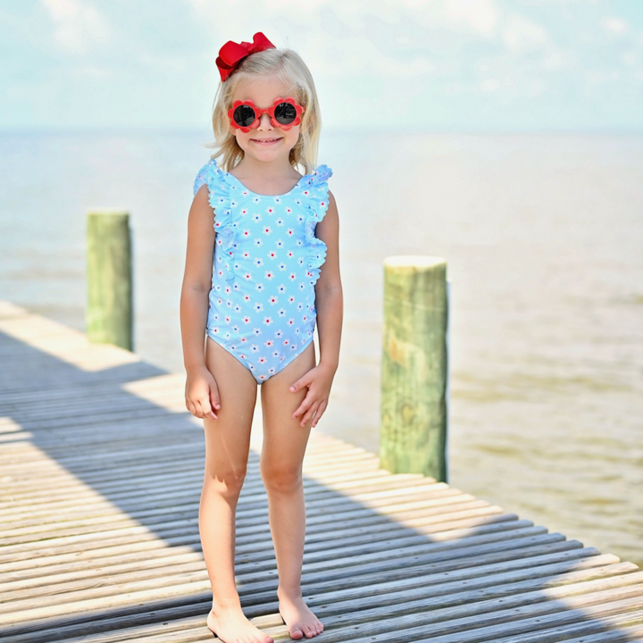 Loren Blue One Piece Patriotic Daisy Swim, child