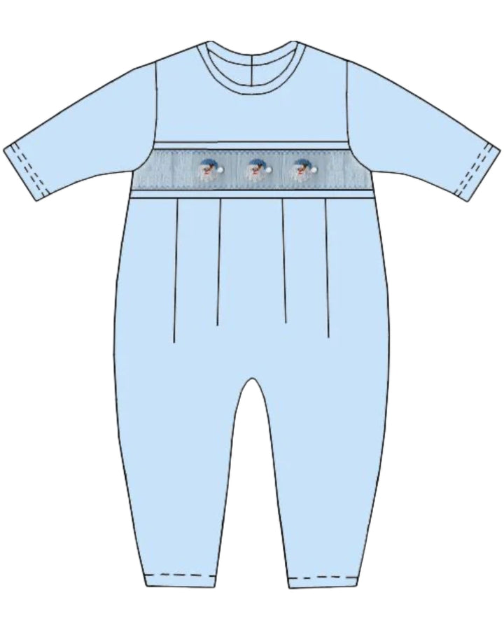 Smocked Santa Face Blue Boys Knit Romper