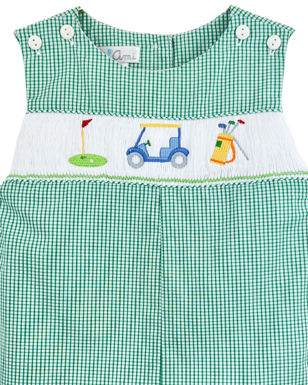 Smocked Golf Cart Green Gingham Jon Jon