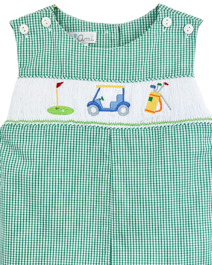 Smocked Golf Cart Green Gingham Jon Jon