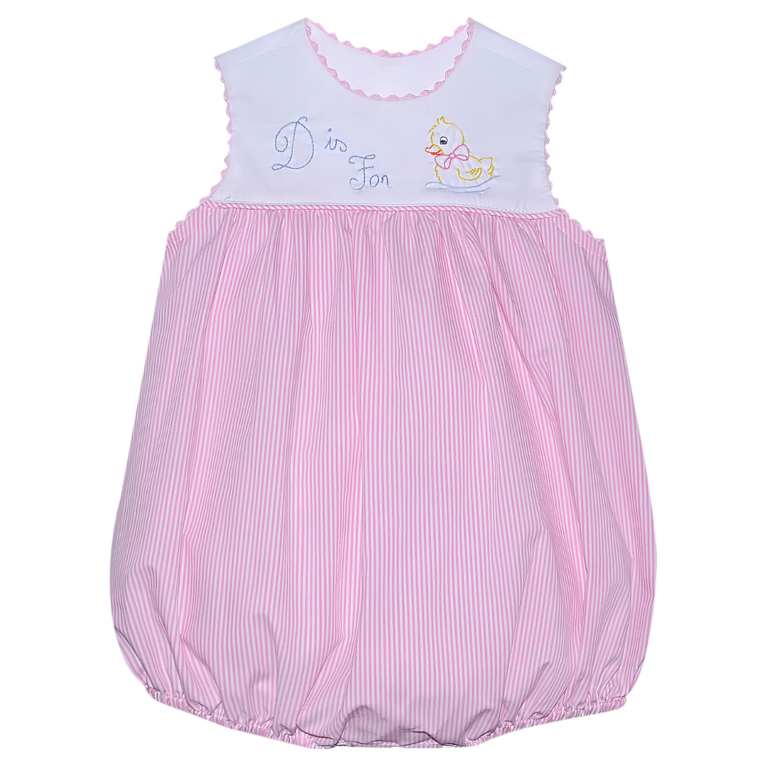 Logan D is for Duck Pink Stripe Bubble, front