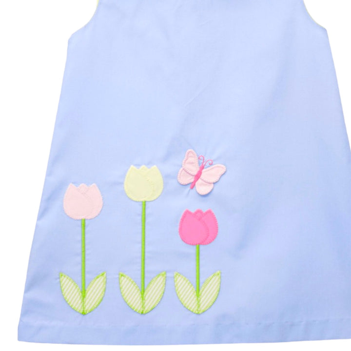 Garden of Tulips Blue Dress, close