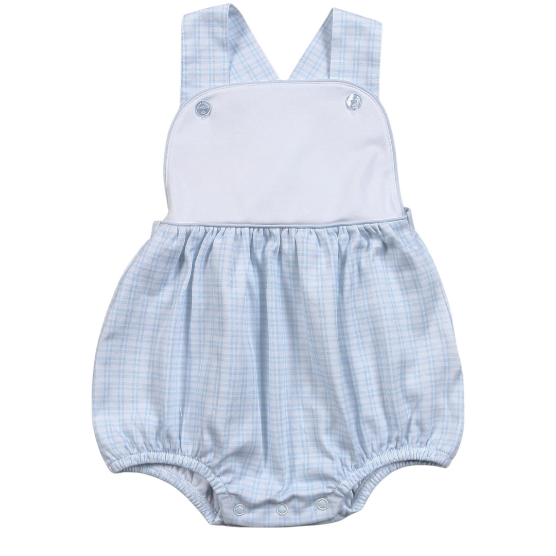 Smocked Blue Plaid Smocked Sun Bubble, front