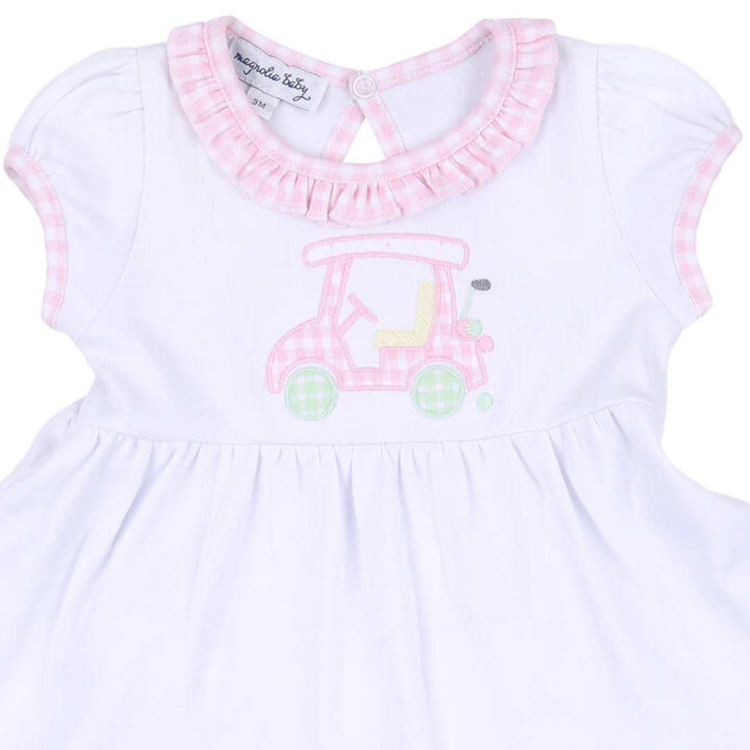Little Caddie Applique Pink Dress Set, close up