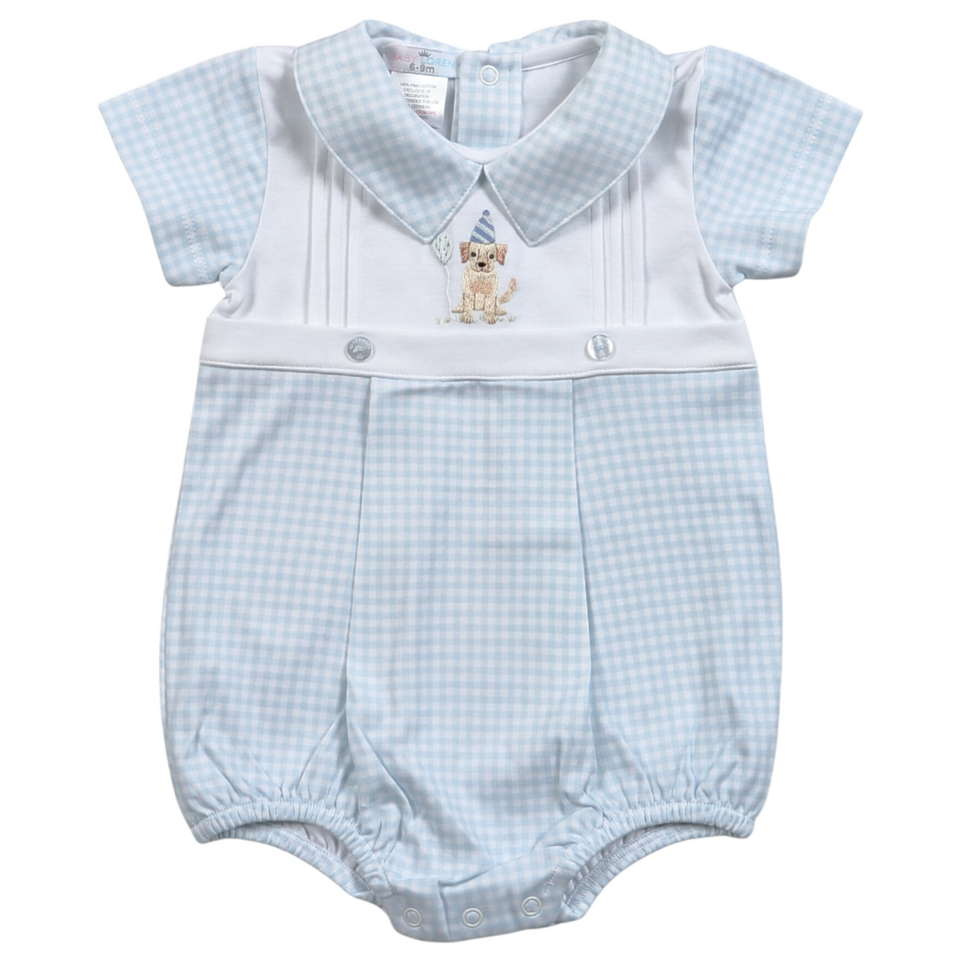 Birthday Puppy Blue Gingham Bubble, front