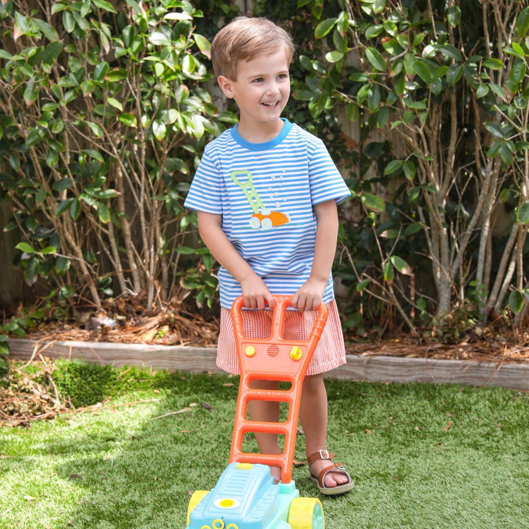 Lawn Mower Aqua Stripe Shirt, child