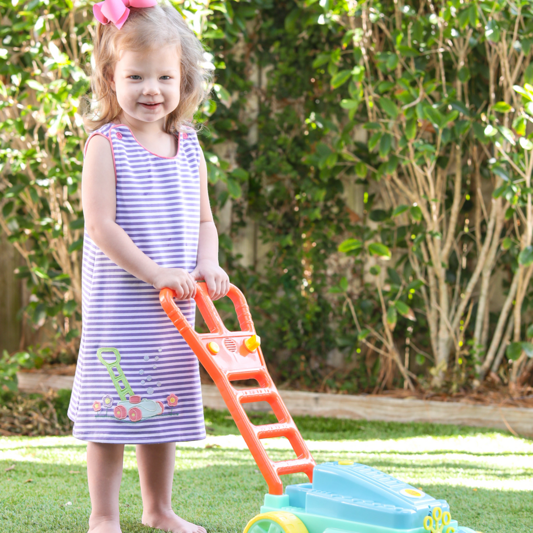Lawn Mower Purple Stripe Dress, child