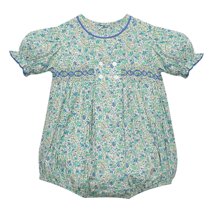 Smocked Blue Flower Ava Rose Girls Bubble