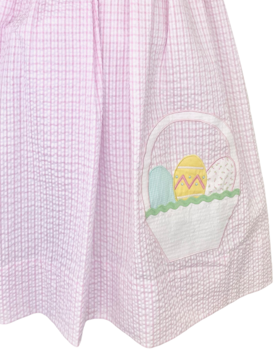 Easter Basket Applique Pink Seersucker Plaid Girls Dress, Shop That Store, basket