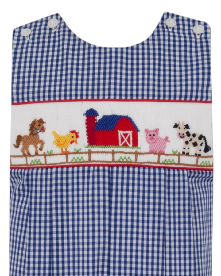Smocked Farm Blue Gingham Boys Long Jon Jon *Pre-Order