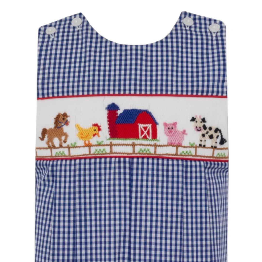 Smocked Farm Blue Gingham Boys Long Jon Jon