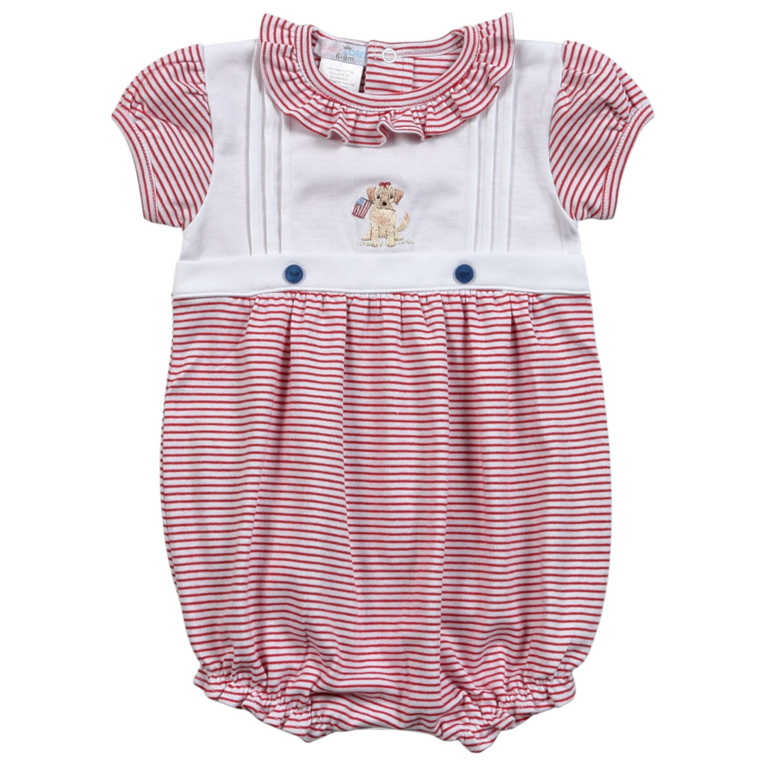 Pup & Flag Red Stripe Ruffle Embroidered Bubble