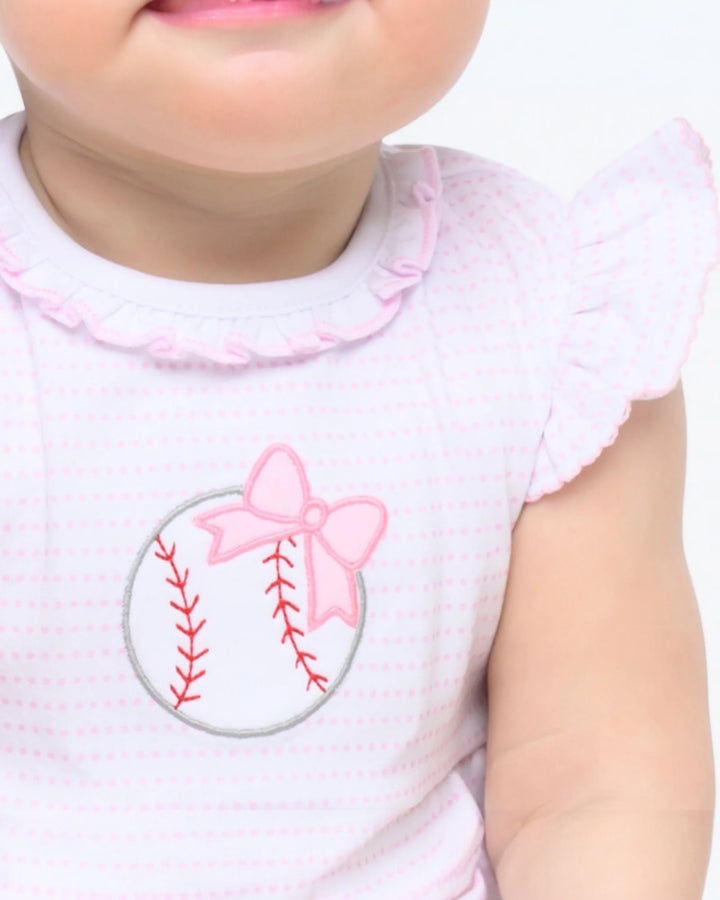 Tiny Slugger Applique Pink Ruffle Flutters Bubble