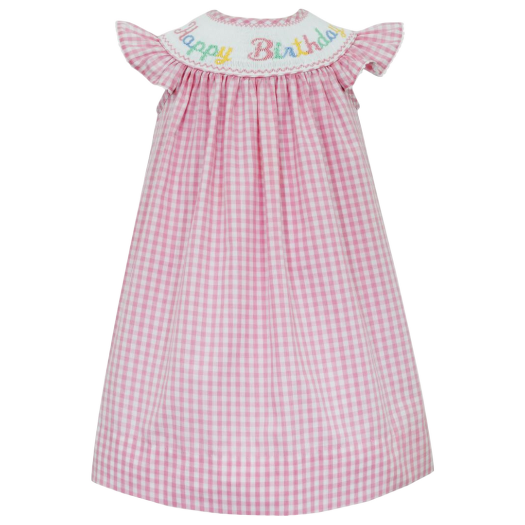 Smocked Happy Birthday Pink Gingham Dress 24m Smocked Happy Birthday Pink Gingham Dress 24m
