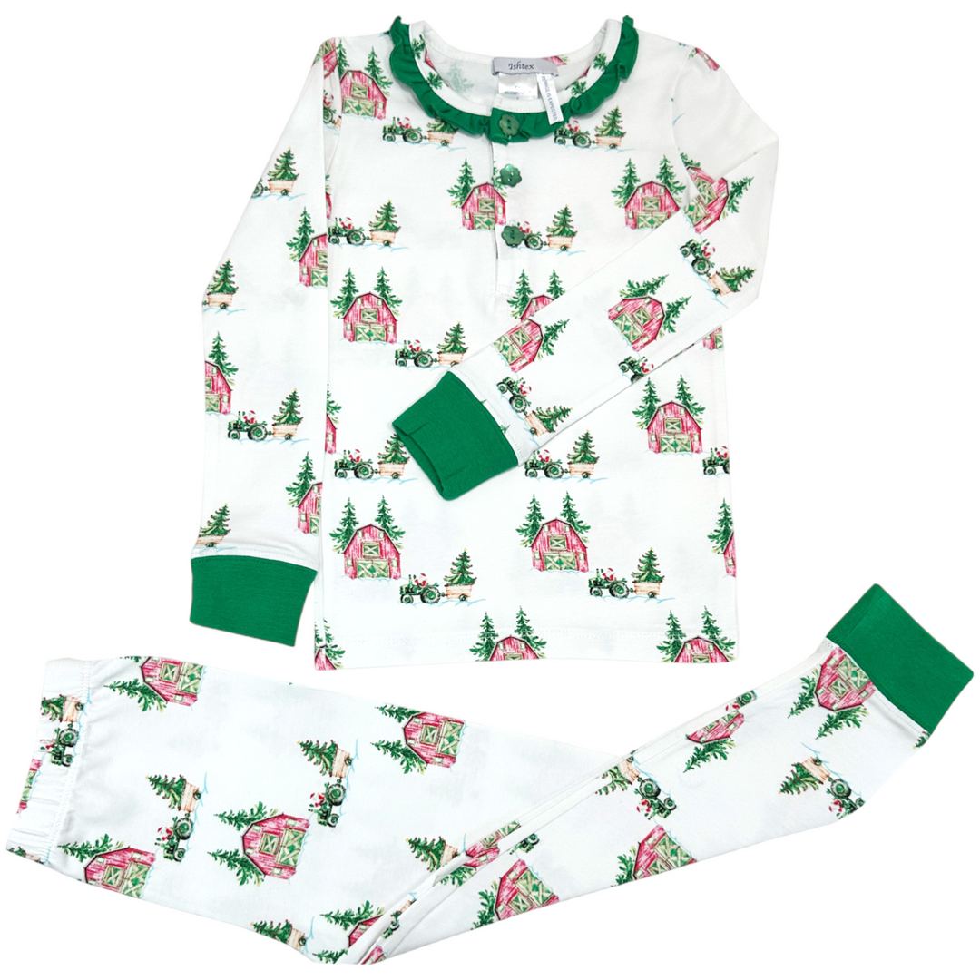 Ishtex Christmas Tree Farm Girls PJ Set, Front