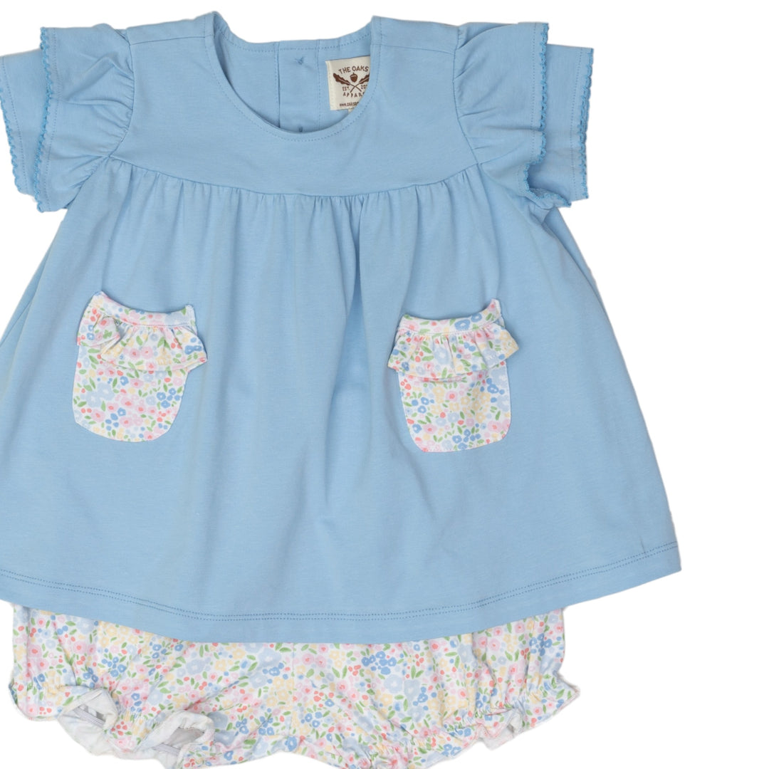Oaks Blue Floral Bloomer Set by The Oaks Apparel, close up